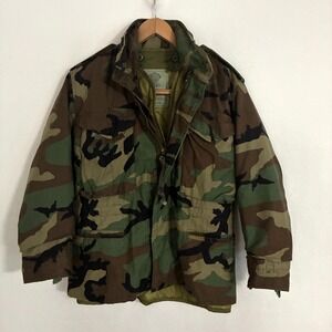 Vtg 80s US Army Camo Cold Weather Field Coat With Liner Mens XS Military Jacket
